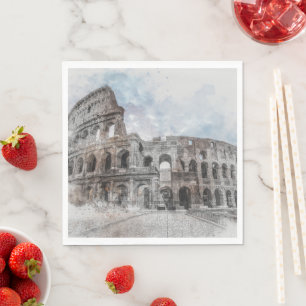 Serviette En Papier Aquarelle Colisée Rome Italie