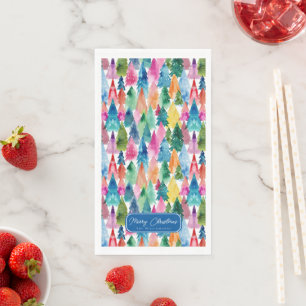 Serviette En Papier Aquarelle colorée Arbres de Noël arc-en-ciel