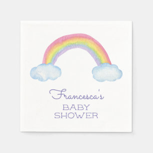 Serviette En Papier Aquarelle colorée Arc-en-ciel et Baby shower nuage