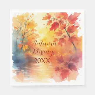 Serviette En Papier Aquarelle Colorée Automne Saison Bénédiction