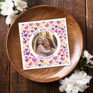 Serviette En Papier Aquarelle colorée Coeurs de la fête des mères Phot