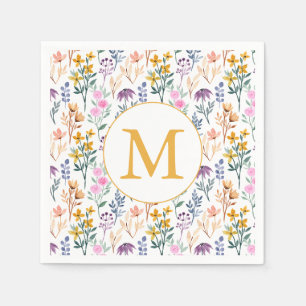 Serviette En Papier Aquarelle colorée Fleur de printemps Motif Monogra