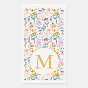 Serviette En Papier Aquarelle colorée Fleur de printemps Motif Monogra