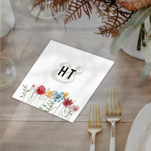 Serviette En Papier Aquarelle colorée Fleurs sauvages Monogramme moder