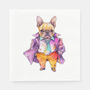 Serviette En Papier Aquarelle colorée French bulldog. Français