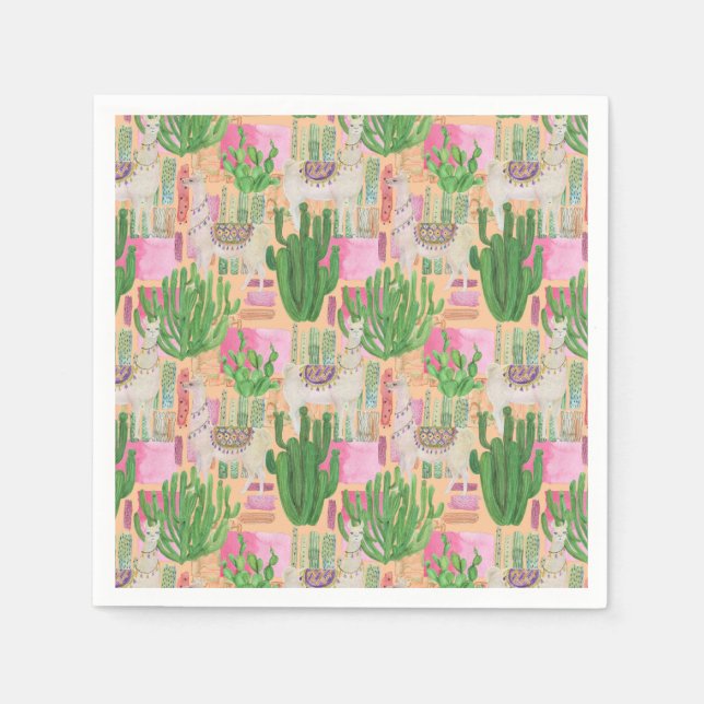 Serviette En Papier Aquarelle colorée Llama Motif (Devant)