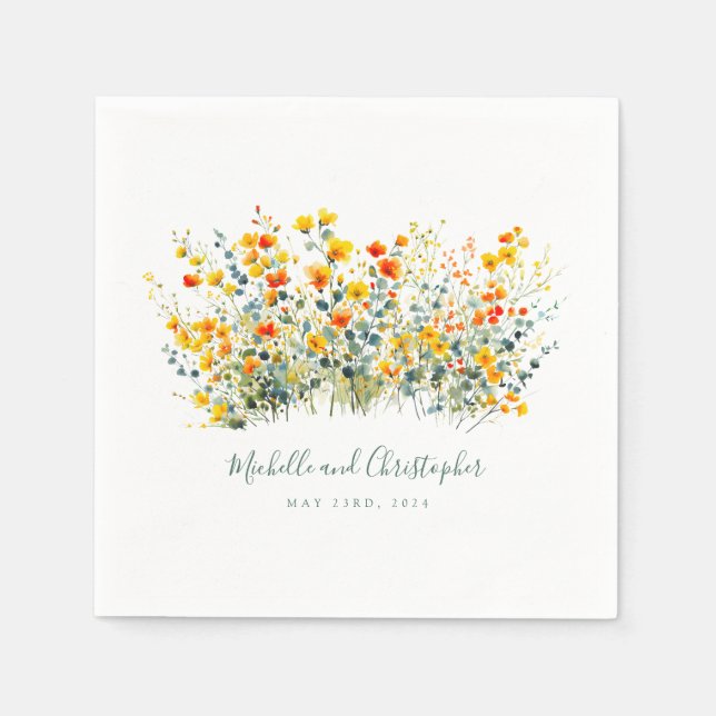 Serviette En Papier Aquarelle colorée Mariage floral (Devant)