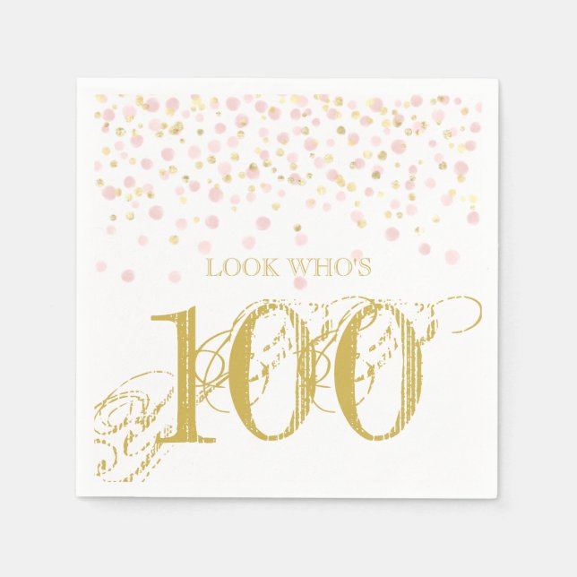 Serviette En Papier Aquarelle Confetti 100e Anniversaire Elégante Elle (Devant)