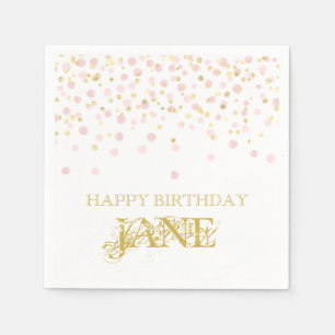 Serviette En Papier Aquarelle Confetti Joyeux Anniversaire Nom élégant