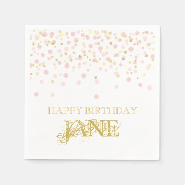 Serviette En Papier Aquarelle Confetti Joyeux Anniversaire Nom élégant (Devant)