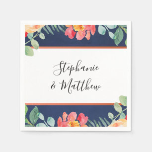Serviette En Papier Aquarelle Coral Floral Marine Mariage bleu