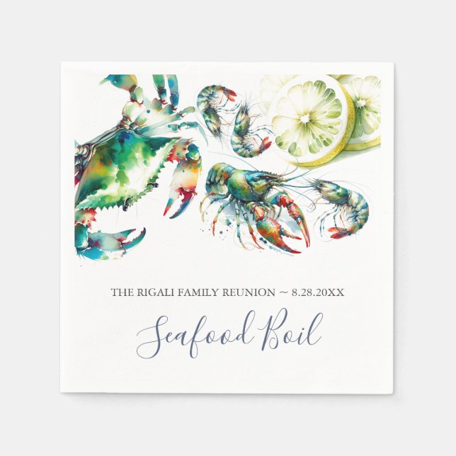 Serviette En Papier Aquarelle côtière Fruits de mer Personnalisés (Devant)