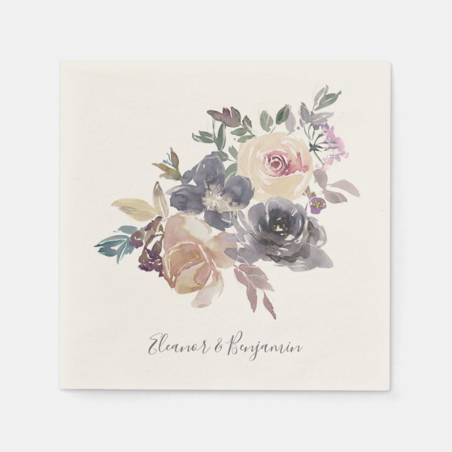 Serviette En Papier Aquarelle couleur violet duvet Mariage sur mesure (Devant)