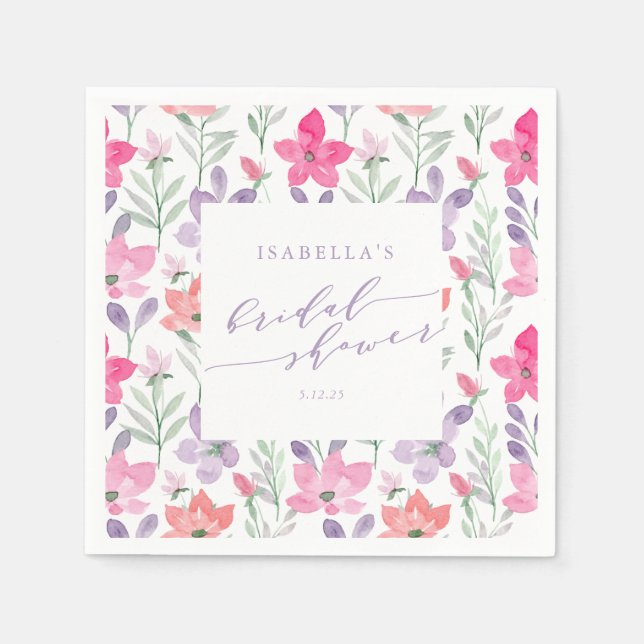 Serviette En Papier Aquarelle couleur violet rose personnalisée Fête d (Devant)