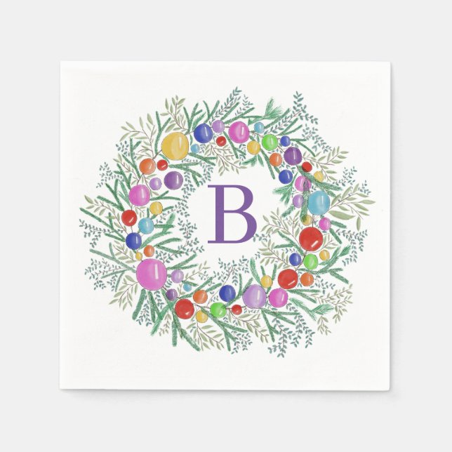 Serviette En Papier Aquarelle couronne de Noël (Devant)