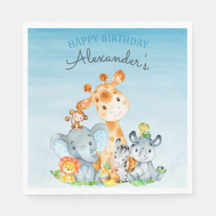 Serviette En Papier Aquarelle Cute Safari Jungle Animaux Anniversaire