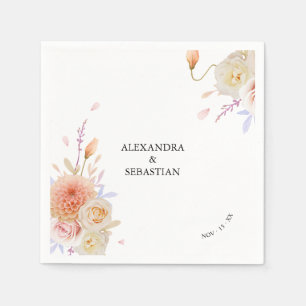 Serviette En Papier Aquarelle Dahlia & Mariage Rose