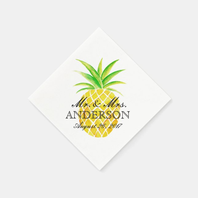 Serviette En Papier Aquarelle d'ananas Mariage tropical (Coin)