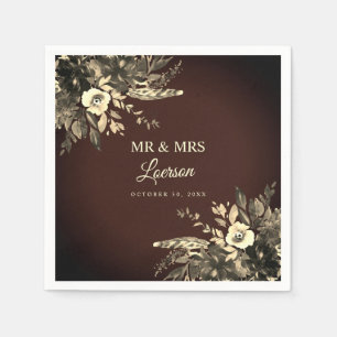 Serviette En Papier Aquarelle d'automne Mocha et Mariage ivoire