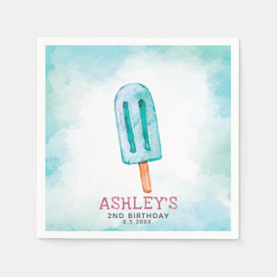 Serviette En Papier Aquarelle de crème glacée bleue Anniversaire