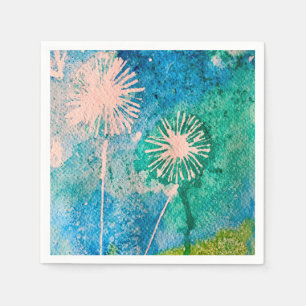 Serviette En Papier Aquarelle de Dandelion bleu et vert abstrait