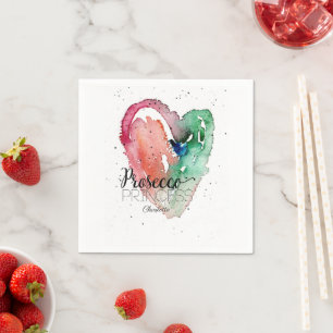 Serviette En Papier Aquarelle de fille 'Prosecco Princess' Coeur