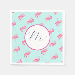 Serviette En Papier Aquarelle de Flamant rose rose de Monogramme tropi