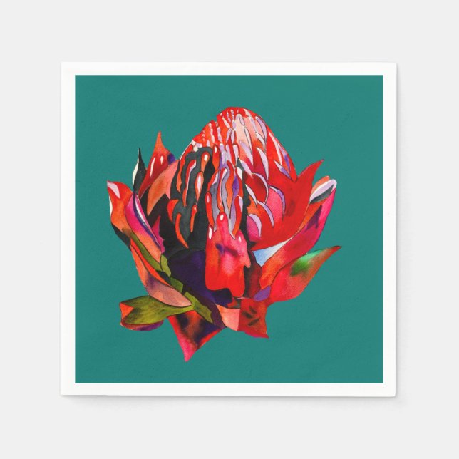 Serviette En Papier Aquarelle de fleurs indigènes de Waratah (Devant)