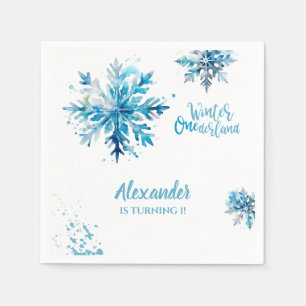 Serviette En Papier Aquarelle de flocon de neige bleu hiver ONEderland