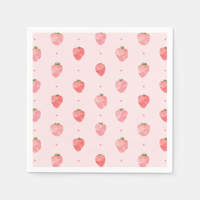 Serviette En Papier Aquarelle de fraise | Serviettes de fraises (Devant)