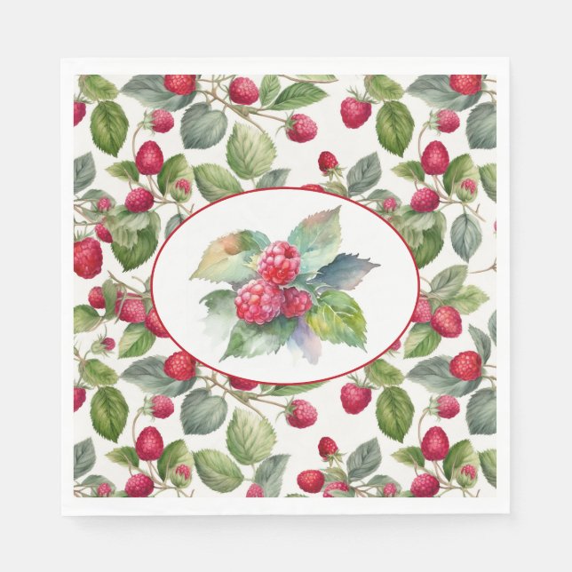 Serviette En Papier Aquarelle de framboises mignonnes (Devant)