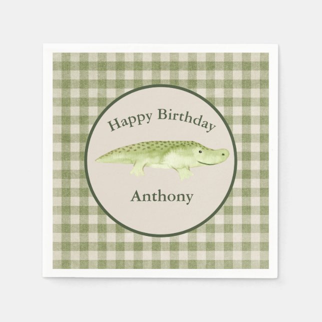 Serviette En Papier Aquarelle de l'alligator mignonne Nom Anniversaire (Devant)