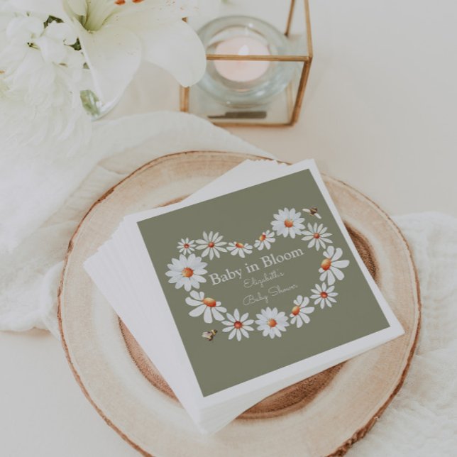 Serviette En Papier Aquarelle de marguerite et Baby shower d'abeille (Créateur téléchargé)