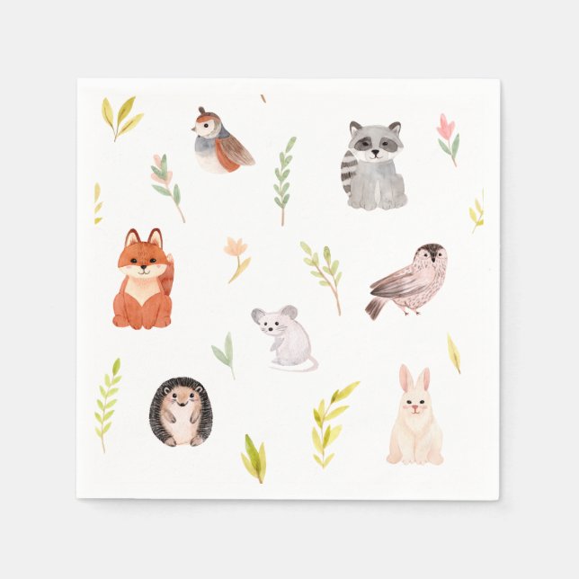 Serviette En Papier Aquarelle de mignons animaux (Devant)