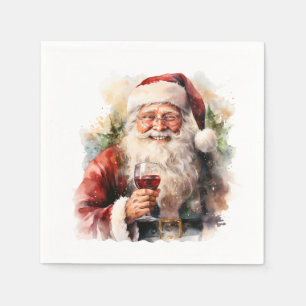 Serviette En Papier Aquarelle de Noël festive Père Noël en train de bo