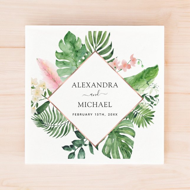 Serviette En Papier Aquarelle de palme tropicale Mariage géométrique (Créateur téléchargé)