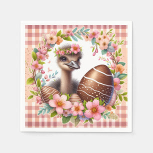 Serviette En Papier Aquarelle de Pâques Plaid Floral Baby Ostrich