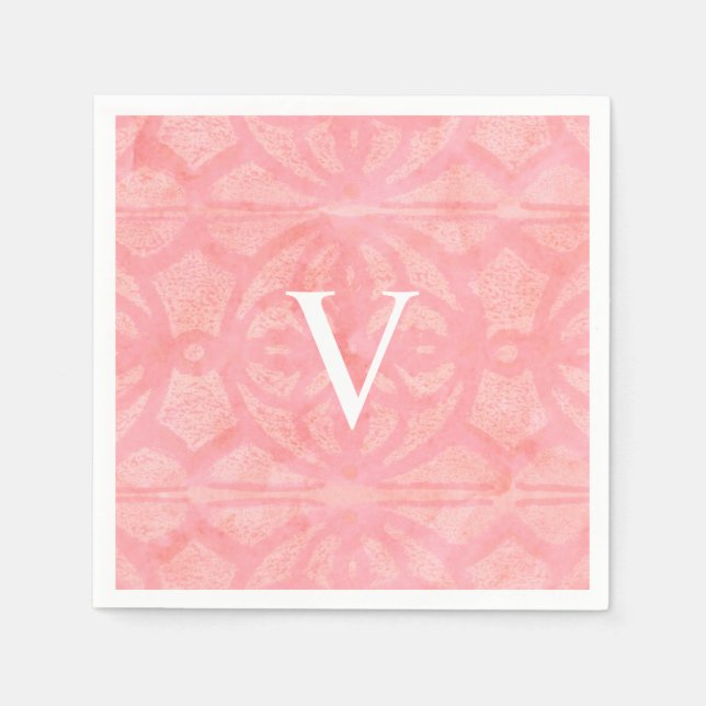 Serviette En Papier Aquarelle de tulipe rose monogrammée (Devant)
