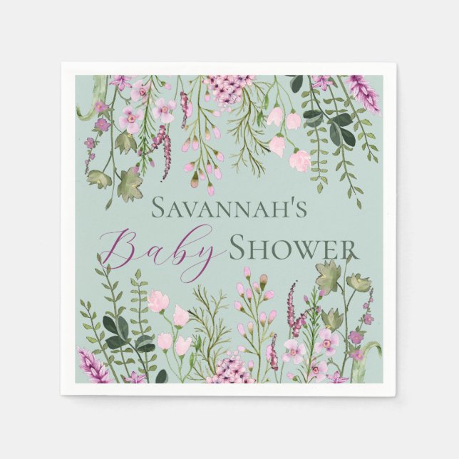 Serviette En Papier Aquarelle Delicate Fleur sauvage Baby shower Flora (Devant)