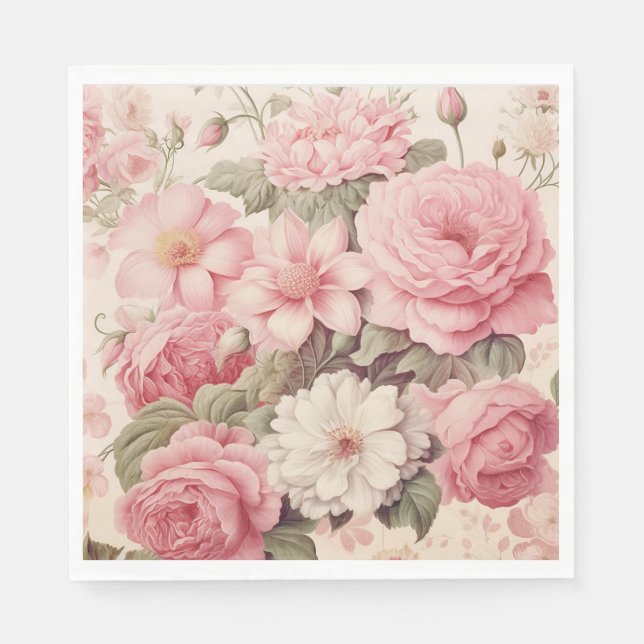 Serviette En Papier Aquarelle délicate Roses roses roses et fleurs de  (Devant)