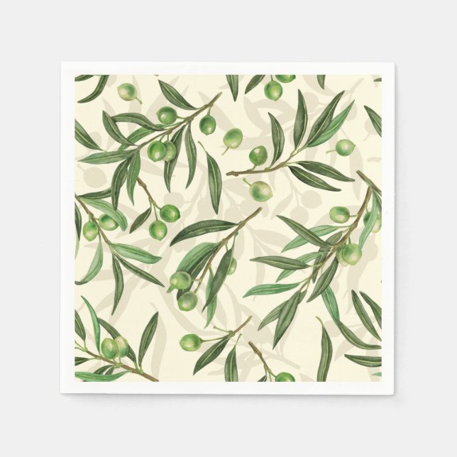 Serviette En Papier Aquarelle des branches d'olive (Devant)
