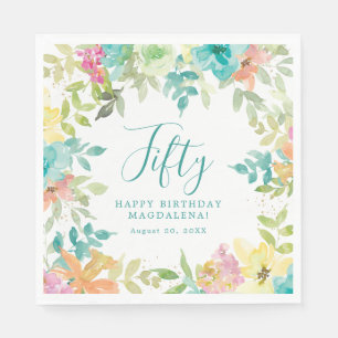 Serviette En Papier Aquarelle d'été Floral Custom 50e anniversaire