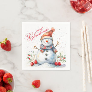 Serviette En Papier Aquarelle d'hiver de motoneige mignonne Joyeux Noë