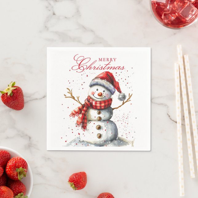 Serviette En Papier Aquarelle d'hiver de motoneige mignonne Joyeux Noë (En situation)