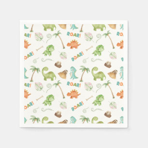 Serviette En Papier Aquarelle Dinosaur Anniversaire