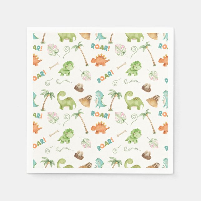 Serviette En Papier Aquarelle Dinosaur Anniversaire (Devant)