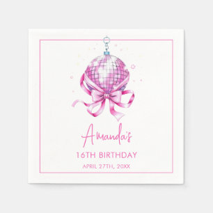 Serviette En Papier Aquarelle Disco Rose Coquette Sweet 16 Anniversair