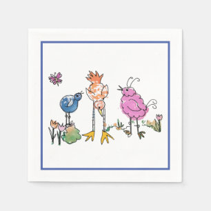 Serviette En Papier Aquarelle d'oiseau mûr Animal Doodles Party Napki