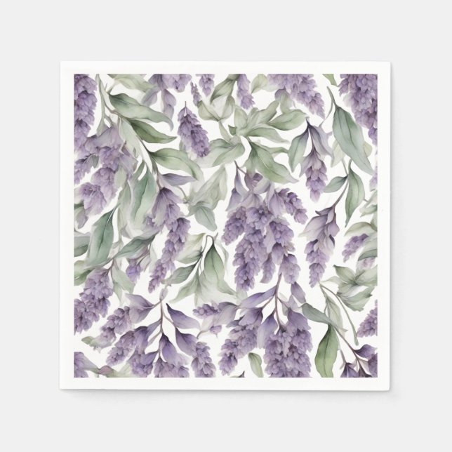 Serviette En Papier Aquarelle douce lilas et sauge (Devant)