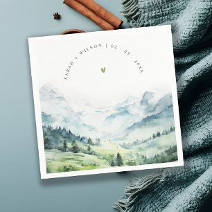 Serviette En Papier Aquarelle douce Mariage paysage de montagne de nei